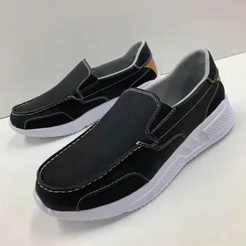 새상품 남성용 24.5cm 경량 발수 인조 가죽 슬립온 블랙 2852