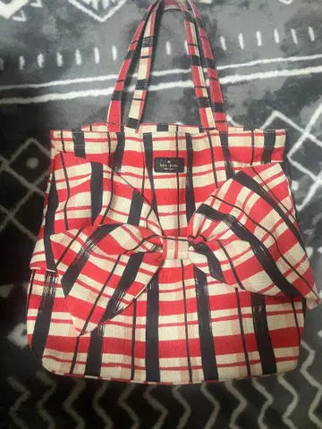 kate spade 리본 포함 빨검 체크 토트백 케이트 스페이드 뉴욕