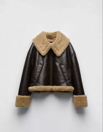 당일 발송 ZARA 더블 페이스 무스탕 숏 자켓 브라운 아우터