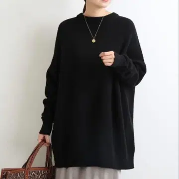 IENA 이에나 울 캐시미어 와이드 크루넥 풀오버 블랙