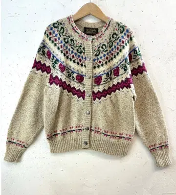 빈티지 니트 가디건 꽃무늬 노르딕 무늬 가디건
