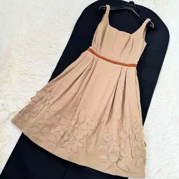 폭시 울 꽃 모티브 원피스 38 허리 절개 카멜