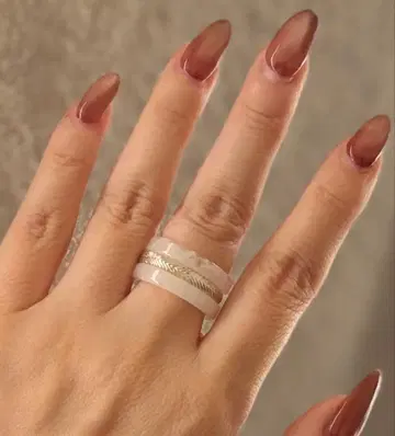 요건 레일 실버 컬러 x 화이트 수지 3연 반지 13호 14호