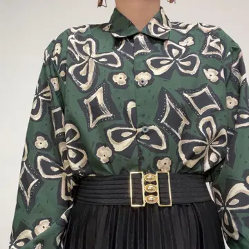 짙은 녹색 모스그린 계열 아트 패턴 레트로 패턴 셔츠 시모키타자와 코엔지
