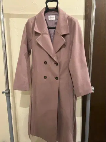핑크 더블 브레스트 롱 코트