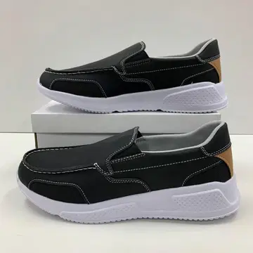 새상품 남성용 25.0cm 경량 발수 인조 가죽 슬립온 블랙 2852