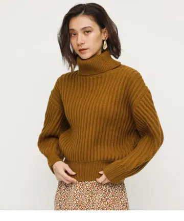 브라운 리브 니트 터틀넥