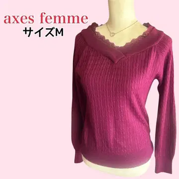 엑시즈팜 니트 스웨터 얇은 케이블 짜임 레이스 와인 레드 계열 M