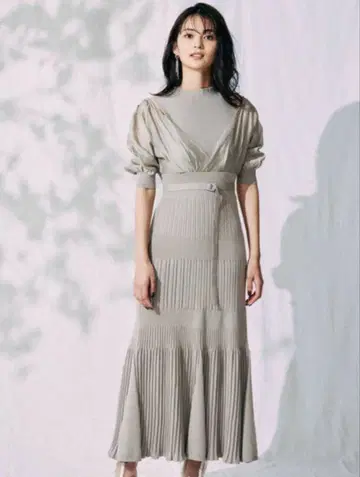 MERCURYDUO 이소재 도킹 플레어 롱 슬리브 니트 원피스 민트