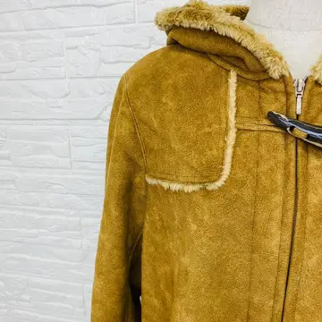 컴시즘 브라운 후드 부착 페이크 무스탕 코트 M