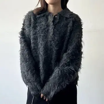 한국 스타일 포근포근 샤기 가디건 차콜 어른 페미닌 겉옷