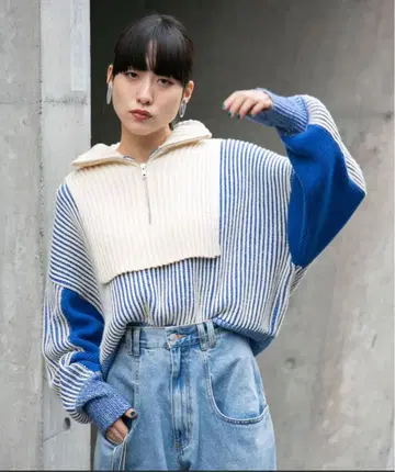 KBF 레이어드 하프 ZIP 니트