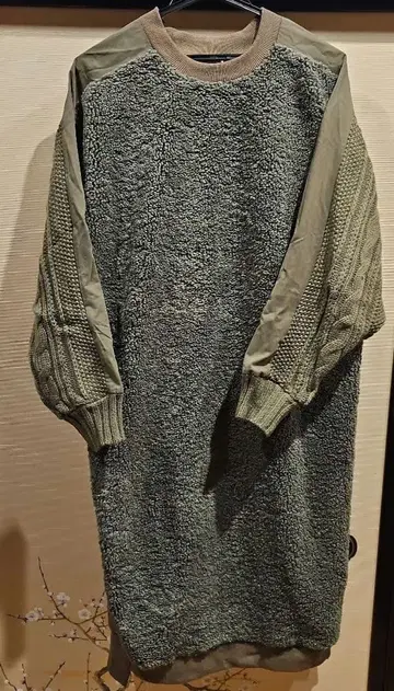 BEAMS HEART 보아 니트 원피스 긴팔 올리브 그린