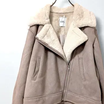 GYDA 페이크 무스탕 보아 라이더 자켓 핑크 베이지