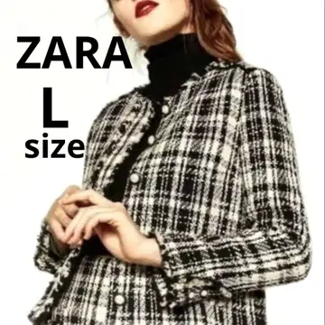 ZARA BASIC 트위드 노카라 자켓 펄 버튼 L 사이즈