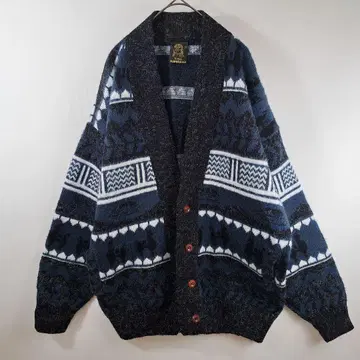 니트 가디건 XL 정도 울 100% 올 패턴 두꺼운 원단 빅 실루엣