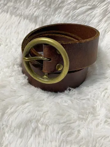 레어 천연 가죽 가죽 벨트 원형 버클 브라운 전체 길이 95.5 빈티지