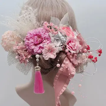 머리 장식 결혼식 성인식 졸업식 펄 샤워 금 화이트 핑크 태슬 미즈히키