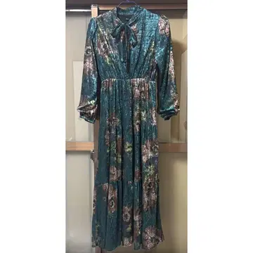 롱 원피스 벨로아 꽃무늬 스커트 레트로 시모키타