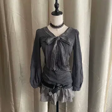 리본 티셔츠 울 절개 페어리코어 coquette 일본제