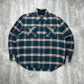 구제 의류 가슴 포켓 긴팔 플란넬 셔츠 체크 무늬 그린 XL 5973
