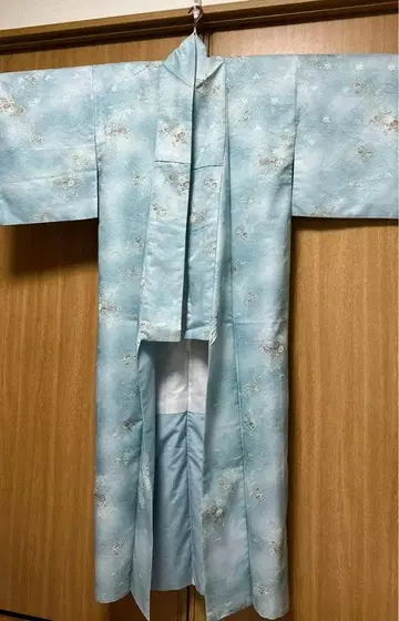 화학 섬유 워셔블 기모노 코몬 이중 기모노 스카이블루 폴리에스테르