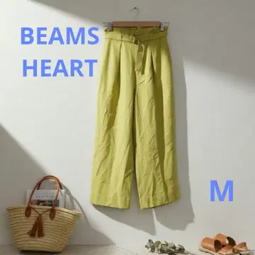 BEAMSHEART 라임 마 혼방 하이웨스트 와이드 팬츠 깔끔한 캐주얼