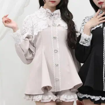 디어마이러브 키라키라 하트 비쥬 레이스 겹침 프릴 셋업