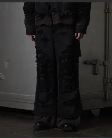 GRANCY 맨투맨 도킹 디자인 데미지 배기 데님 팬츠 S