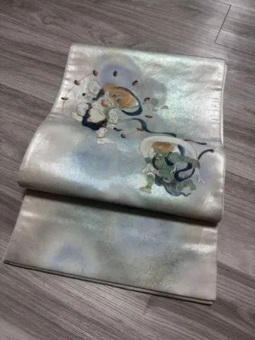 용신 번개 후쿠로 오비 실버박 순수 실크