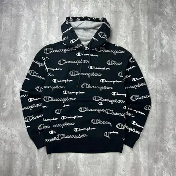 챔피온 자수 로고 올 패턴 후드 맨투맨 블랙 XL 5975