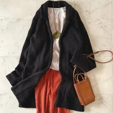 새상품급*띠어리 럭스 알파카 혼방 노카라 가디건 38 차콜 그레이