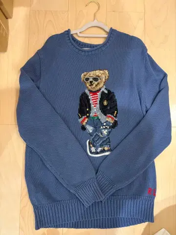 곰 자수 블루 스웨터 S