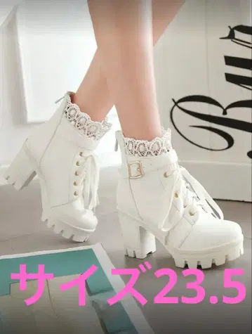 [ 익명 배송 ] 레이스 부츠 숏부츠 통굽 지뢰계 천사계 패션