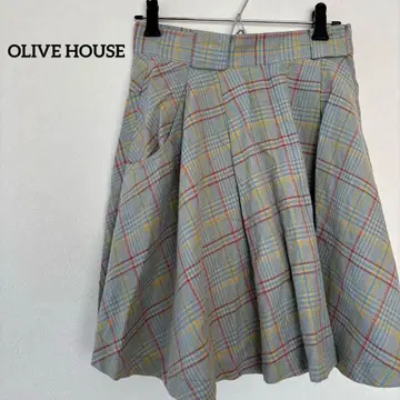 올리브 하우스 체크 무늬 플레어 스커트 그레이 M 숏 기장