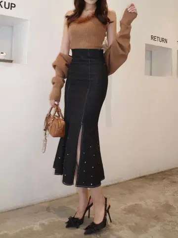 POMME d'amour 큐빅 데님 스커트