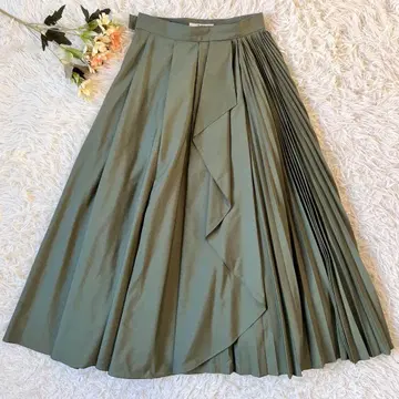 SHE Tokyo 랜덤 플리츠 스커트 롱 스커트 카키