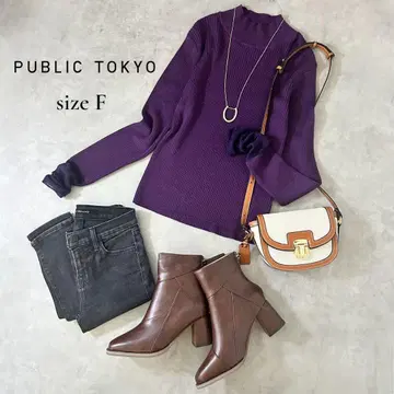 [ PUBLIC TOKYO ] 시어 슬리브 리브 니트*고급 퍼플 F