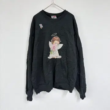 맨투맨 [ XL ] 블랙 천사 프린트 트레이닝복 심플 루즈핏 체형 커버