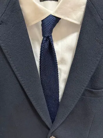 니트 타이 실크 100% 네이비, 스퀘어 엔드