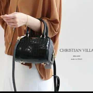 미사용 새상품 크리스천 빌라 천연 가죽 크로커다일 미니 보스턴