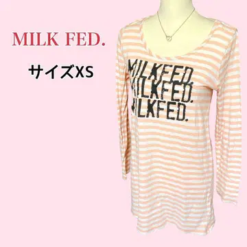 밀크페도 긴팔 티셔츠 롱 기장 보더 빅 로고 살몬 핑크 계열