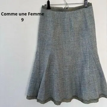 플레어 스커트 레이스 밑단 그레이 M 울 가을/겨울 무지