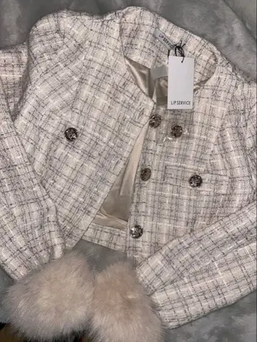 LIPSERVICE 퍼 슬리브 트위드 크롭 자켓