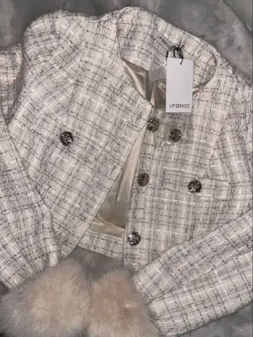 LIPSERVICE 퍼 슬리브 트위드 크롭 자켓
