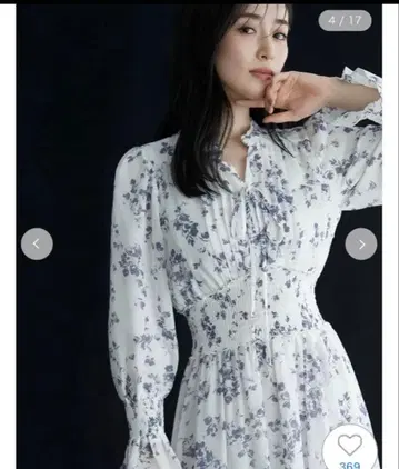 SNIDEL Sustainable 플리츠 프린트 원피스 라이트 블루 S