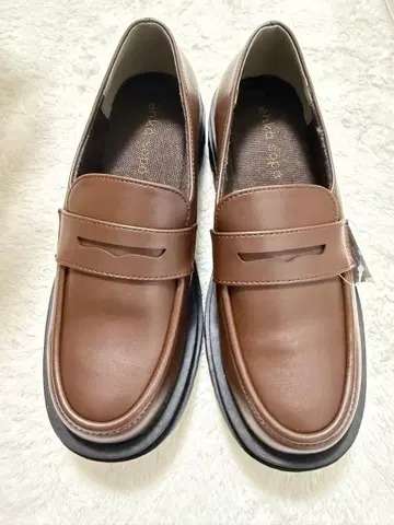 ehkasopo 브라운 통굽 로퍼 합성 피혁