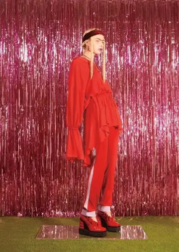 PAMEOPOSE 레드 프릴 원피스