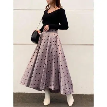 스나이델 프린트 볼륨 플레어 스커트 SNIDEL