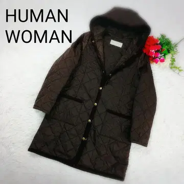 휴먼 우먼 후디드 퀼팅 코트 롱 다크 브라운 M